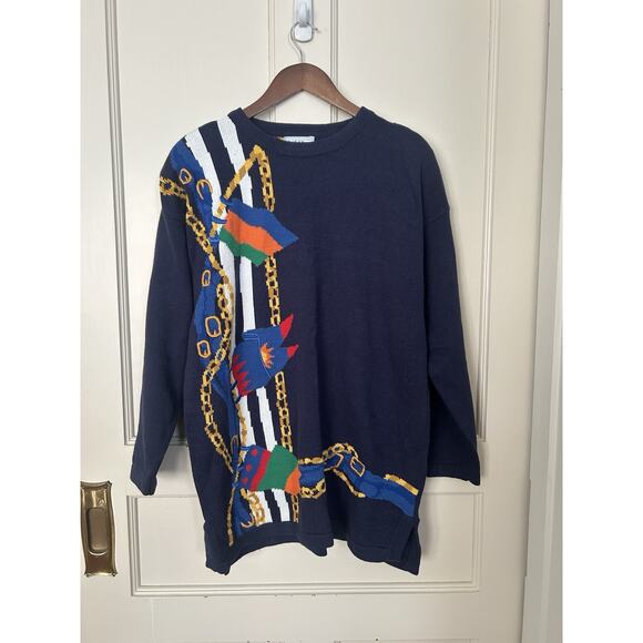 Izod Sweaters - Vintage 90s Y2K Izod Novelty Sweater Womens Size XL Blue Classic Comfort NWT